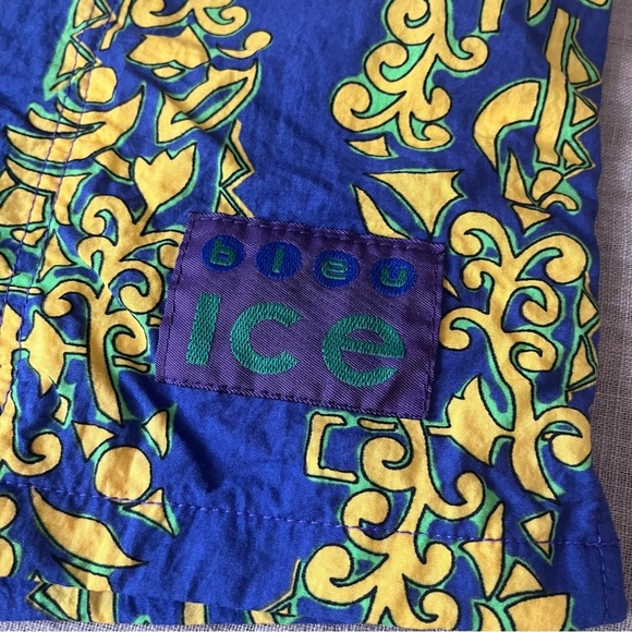 90s Vintage Size Large Blue and Yellow Swim Trunks Bold - Picture 3 of 7